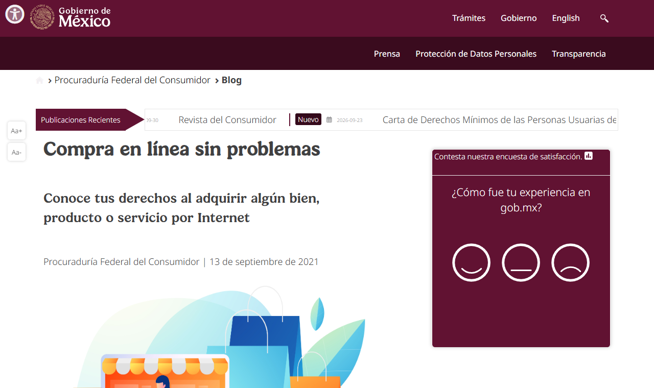 Página de la Profeco con su guía para comprar en línea sin problemas